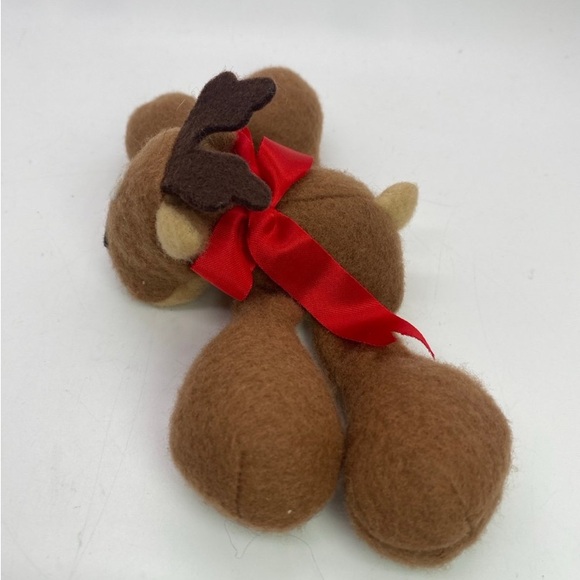 VTG HALLMARK Floppy RODNEY REINDEER Stuffed Animal Plush Toy Red Bow - Picture 3 of 7
